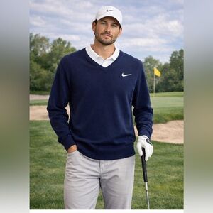 Nike Tiger Woods Collection x Peter Scott 100% Cashmere V-Neck Sweater | Navy